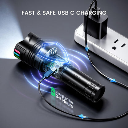 Esgofo Super Bright Flashlight 2000 High Lumens Rechargeable,Powerful Long Distance 3280ft Strong LED Flash Lights,Long Lasting 10H LCD Digital USB Discharging Function,Focus & Brightness Adjustable