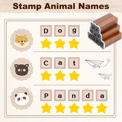 UCEC 70pcs Alphabet Stamps for Clay, Rubber Letter Stamps for Crafting, Wooden Letter Number and Symbol Stamp Set for Scrapbooking Supplies DIY Craft Card Making