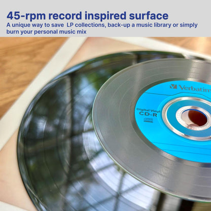 Verbatim CD-R Blank Discs 700MB 80min 52X Recordable Disc for Data and Music with Digital Vinyl Surface - 10pk Slim Case Blue/Green/Orange/Pink/Purple