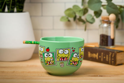Silver Buffalo Sanrio Hello Kitty and Friends Keroppi Polaroids Ceramic Ramen Noodle Rice Bowl with Chopsticks, Microwave Safe, 20 Ounces