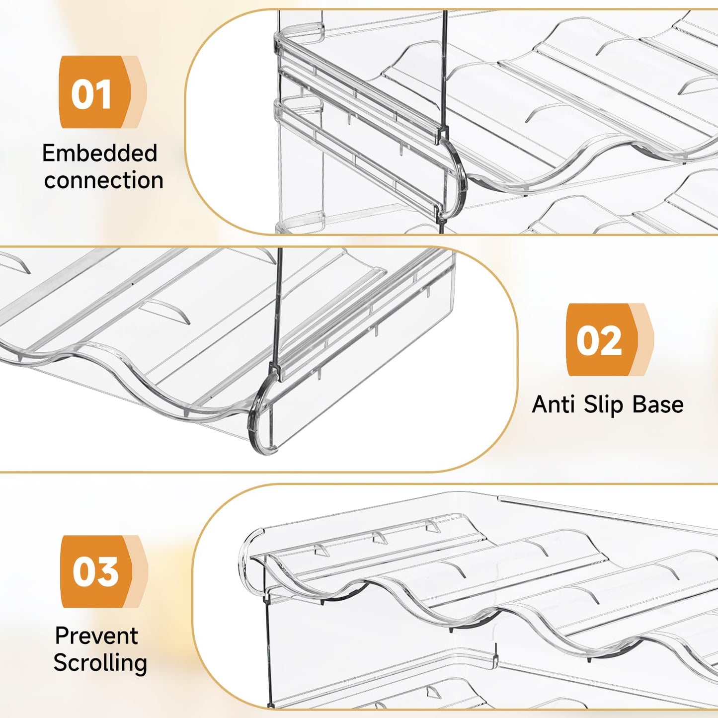 spospo Stackable Water Bottle Organizer, Large Compartment Water Bottle Holder, 4 Tier Clear Water Bottle Organizer for Cabinet, Bottle Rack for Kitchen Organization and Storage - Hold 16 Bottles