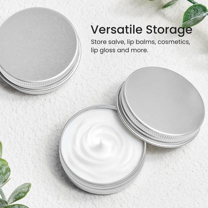 TUZAZO 24Pack 1 Oz Aluminum Tin Cans with Screw Lid and Labels, Refillable Travel Sized Cosmetic Containers Small Tins for Salves, Lotion Bars, Beard Balms, Candles