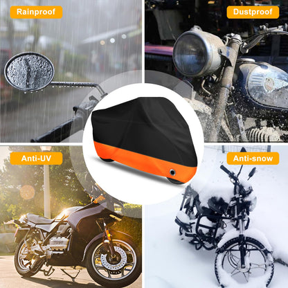 XYZCTEM Motorcycle Cover,All Season Black&Orange Waterproof Outdoor Sun Motorcycle Cover,Fits up to 97" Motors