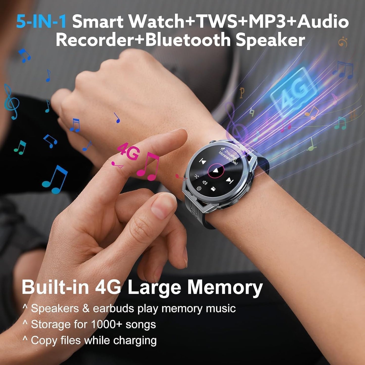 W@nyou Smart Watch with Earbuds, 1.53 inch Round Fitness Tracker, All-in-one Smartwatches with Heart Rate Blood Pressure Oxygen Sports TWS Music for Android iOS