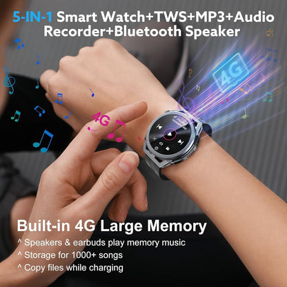 W@nyou Smart Watch with Earbuds, 1.53 inch Round Fitness Tracker, All-in-one Smartwatches with Heart Rate Blood Pressure Oxygen Sports TWS Music for Android iOS