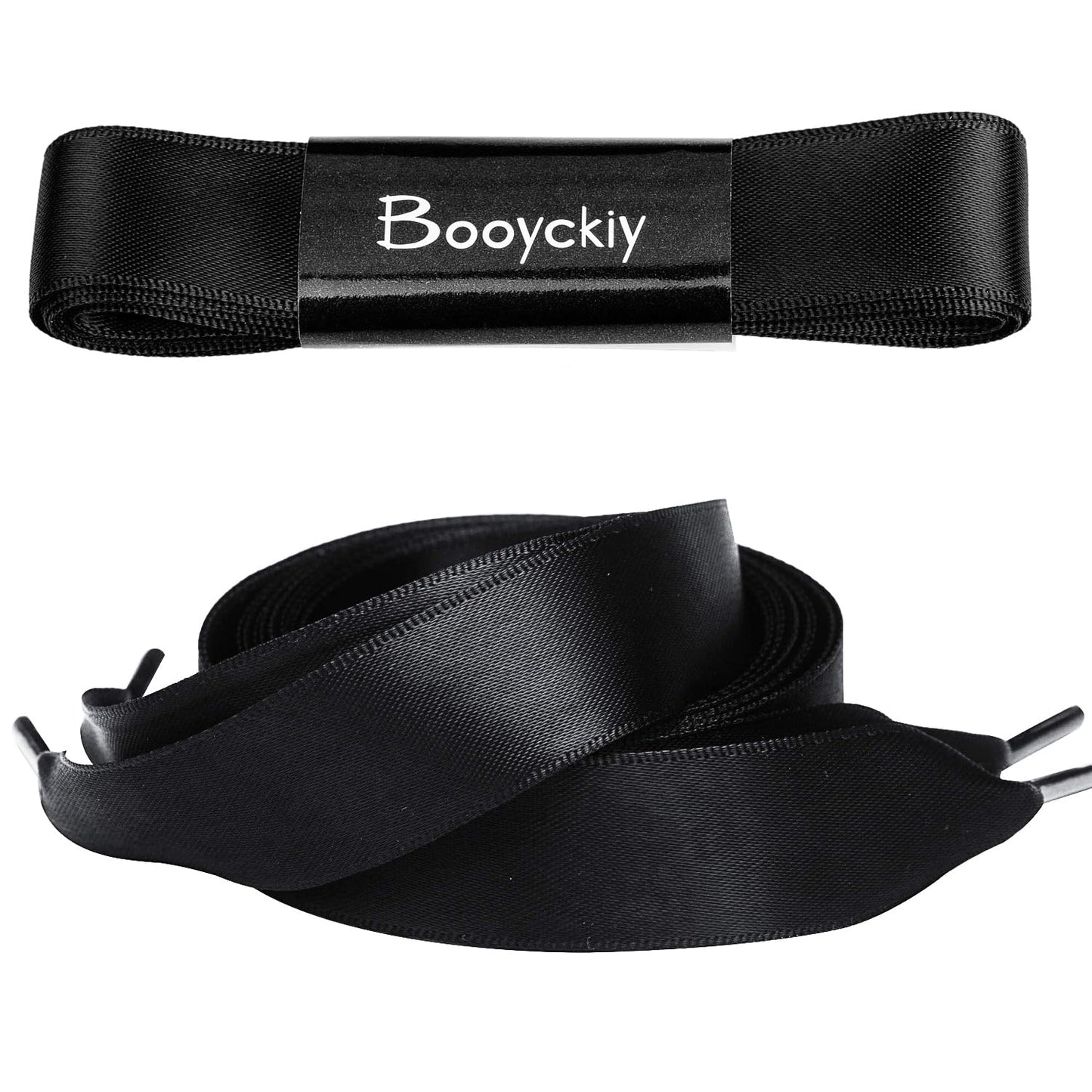 Booyckiy Flat Colorful Satin Ribbon Shoelaces 3/4" Wide Shoe Laces for Women Girls, Black 47inch (120) cm