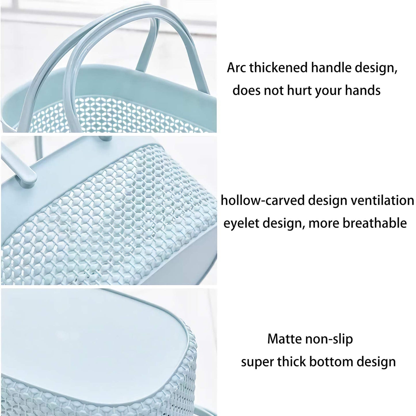 rejomiik Portable Shower Caddy Basket, Plastic Organizer Storage Tote with Handles Toiletry Bag Bin Box for Bathroom, College Dorm Room Essentials, Kitchen, Camp, Gym, Blue