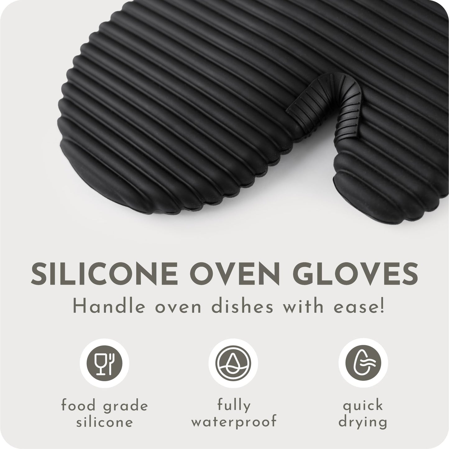 Extra Long Silicone Oven Mitts & Potholders Set - Heat Resistant 500°F Kitchen Gloves with Pot Holders, BPA-Free Waterproof Baking Mitts, Non-Slip Grip, 4-Piece Set, Black