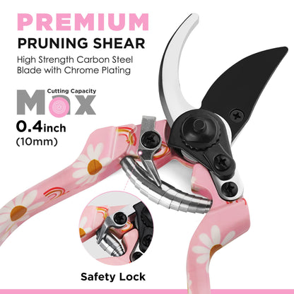 WORKPRO Aluminum Garden Tool Set, 4PCS Heavy Duty Gardening Tools with Box Include Trowel, Rake, Pruner, Gloves, Pink, Garden Gifts-Pink Ribbon