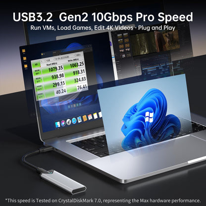 SSK M.2 NVME SATA SSD Enclosure Adapter, USB 3.2 Gen 2 (10 Gbps) to NVME PCI-E SATA M-Key/(B+M) Key Solid State Drive External Enclosure Aluminum Support UASP Trim for SSDs 2242/2260/2280