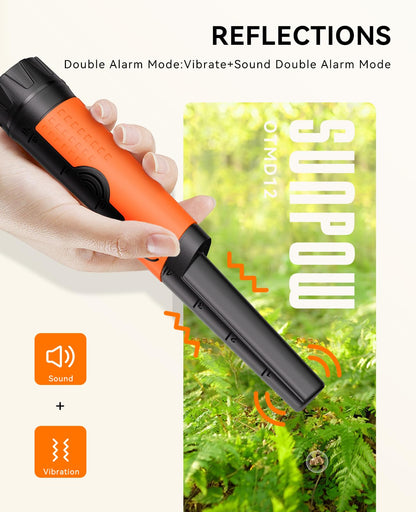 SUNPOW Metal Detector Pinpointer for Adults & Kids - Waterproof Handheld Pin Pointer Wand - High Sensitivity 360° Detection - Easy to Use 2 Alert Modes - Treasure Pinpointing Finder Probe - OTMD12