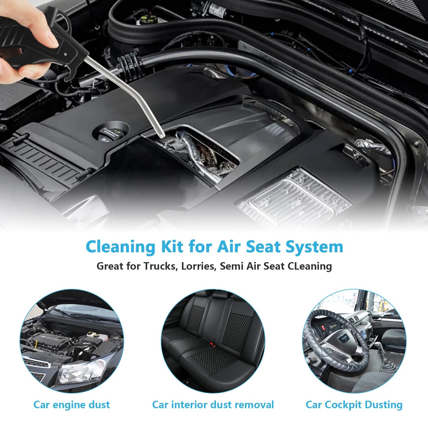 Fippy Truck Air Duster Gun with 5 Metre Recoil Air Hose, Air Seat Blow Dust Gun Heavy Duty Air Gun Cleaning Kit for Truck Semi Trailers