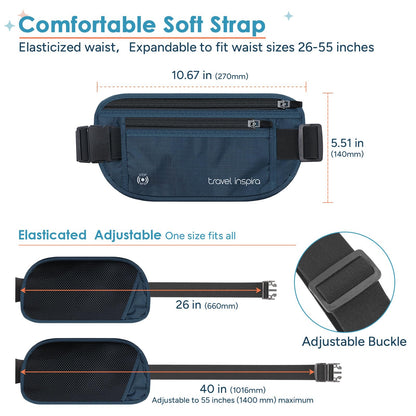 travel inspira Travel Money Belt with Slim Anti-Theft RFID Blocking Passport Holder for Travel Concealed under Clothes for Ultimate Protection of Credit Cards, Cash, Passport & Documents, Navy Blue