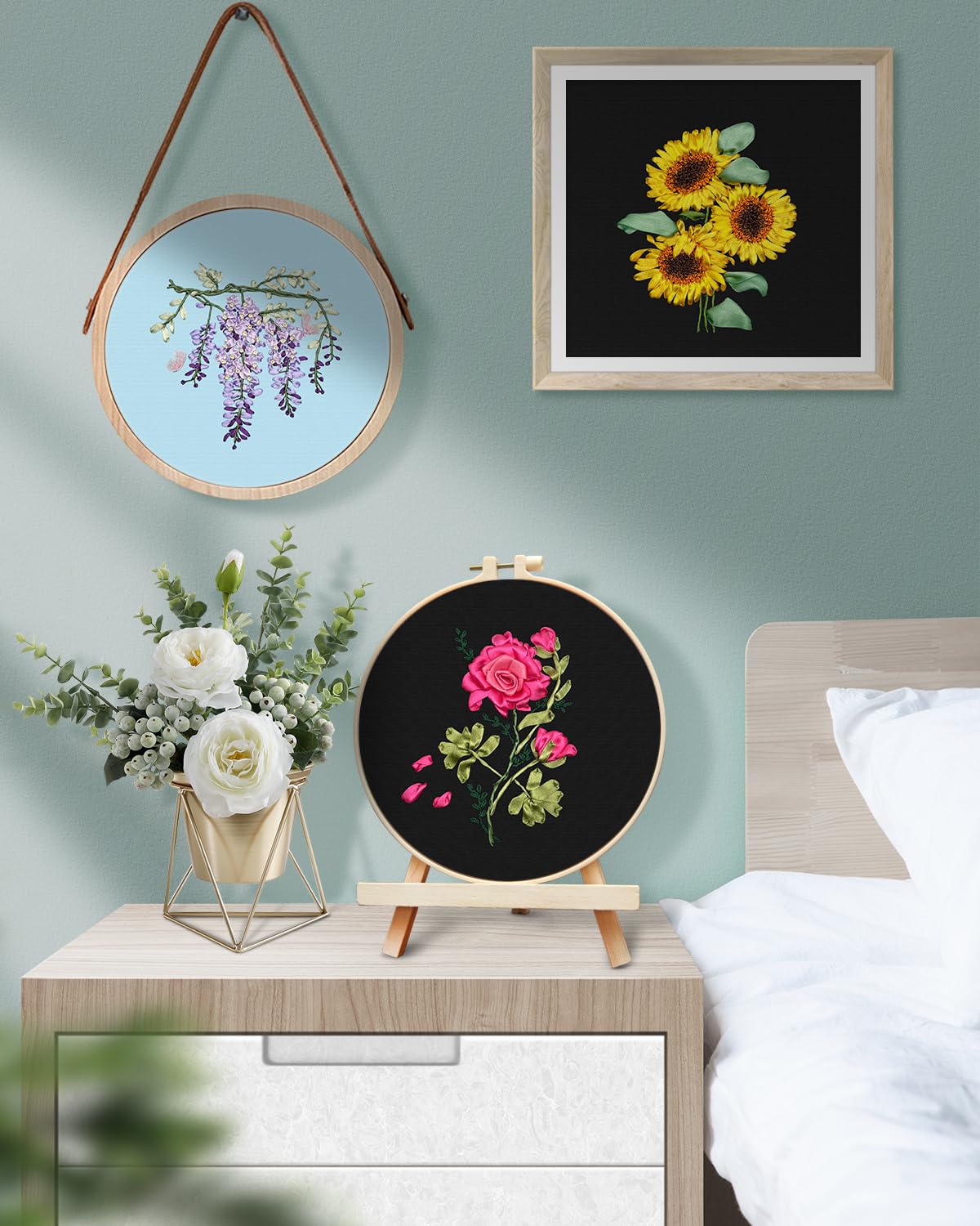 TINDTOP Embroidery Kit for Adult, Ribbon Embroidery Kit for Beginners for Craft Lover Hand Stitch with Embroidery Skill Techniques (Flowers)