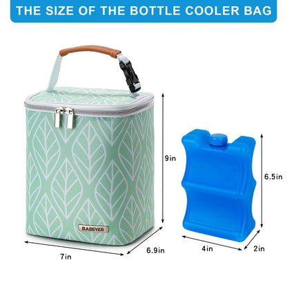 BABEYER Breast Milk Cooler Bag with Ice Pack Fits 4 Baby Bottles Up to 9 Ounce, Baby Bottle Bag for Nursing Mom Daycare-Green