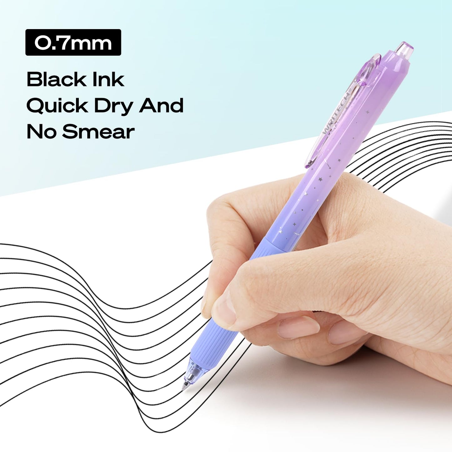 WRITECH Gel Pens Fine Point: 0.7mm Black Ink Retractable 6ct Smooth Writing with Aesthetic Gradient Color Barrel for Journaling Note Taking Silent Click No Smear Nebula Pen Set