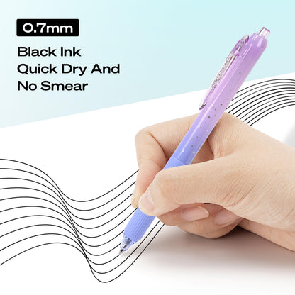 WRITECH Gel Pens Fine Point: 0.7mm Black Ink Retractable 6ct Smooth Writing with Aesthetic Gradient Color Barrel for Journaling Note Taking Silent Click No Smear Nebula Pen Set