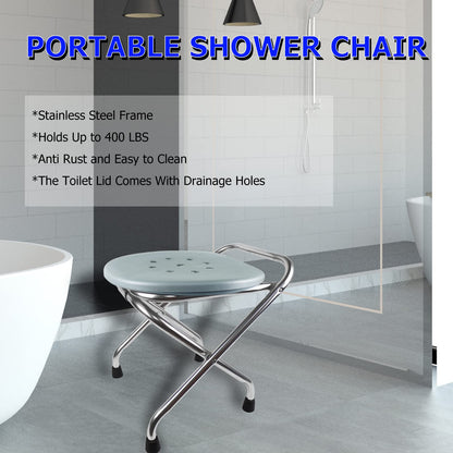 BLIKA Portable Toilet for Camping, 400LBS Stainless Steel Foldable Camp Travel Toilet for Adults, 16-Inch for Truckers, Camping, RV Travel, Road Trips, Outdoor Use