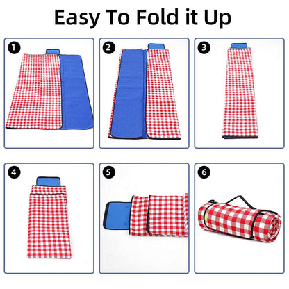 Three Donkeys Machine Washable Extra Large Picnic & Beach Blanket Handy Mat Plus Thick Dual Layers Sandproof Waterproof Padding Portable for the Family, Friends, Kids, 79"x79" (Red and white)