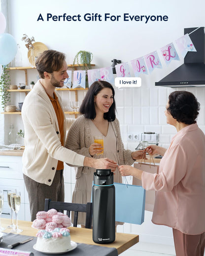 BOOST Smart Water Bottle with Reminder & Tracker, Double Wall Vacuum Insulated Bottles Stainless Steel, 32oz BPA-Free Wide Mouth for Gym, Office, School - Ideal Gift, Black