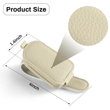 SINGARO Sunglasses Holder for Car, Leather Magnetic Buckle Sun Visor Sunglass Clip, Ticket Card Storage Glasses Clip, Car Interior Accessories for Men and Women（2PCS Beige）