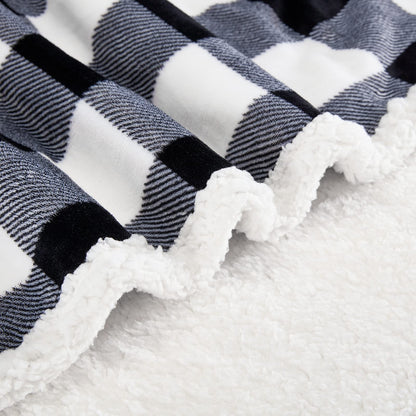 Touchat Sherpa Plaid Twin Blanket 60" X 70", Fuzzy Fluffy Soft Cozy Throw Blanket, Twin Size Plush Fleece Flannel Plush Microfiber Blanket for Couch Bed Sofa (Black)