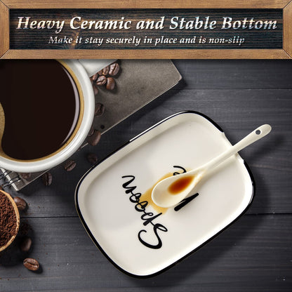 Ceramic Spoon Rest for Stove Top, Large Spoon Holder for Kitchen Counter, White Coffee Spoon Rest, Heat-Resistant Cooking Utensil Rest, Modern Farmhouse Kitchen Décor