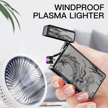 Electric Lighter, USB Rechargeable Plasma Arc Windproof Flameless Electronic Butane Free Mini Lighter for Candles, Fireworks, Outdoor Camping Activities (Black Dragon)