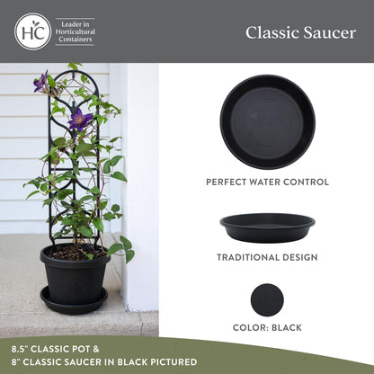 The HC Companies Flower Pot Saucers - Plastic Plant Saucer for Outdoors & Indoors - Traditional Design Plant Pot Trays for Water Drainage - Durable & Stylish Round Plant Tray (12-inch Black)