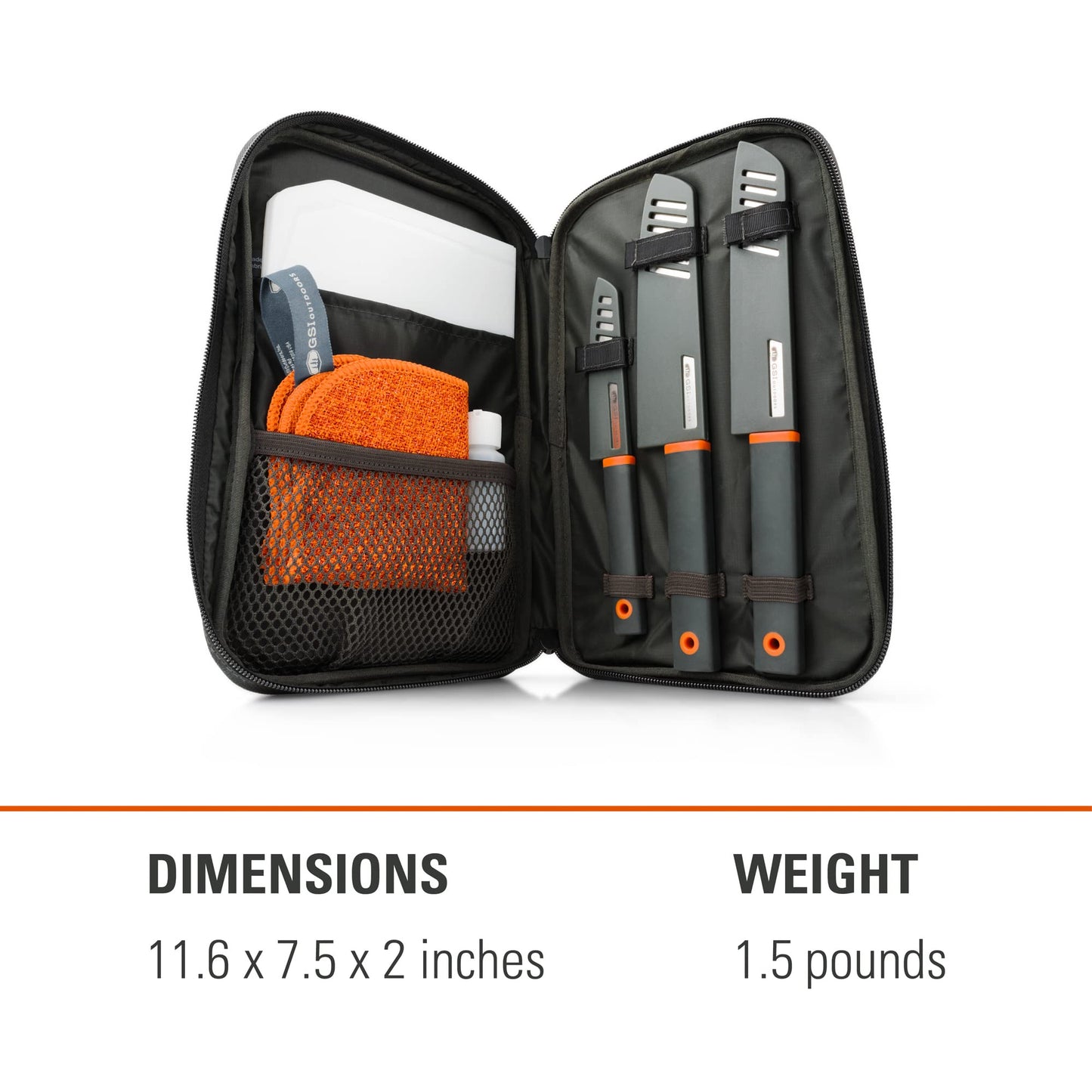 GSI Outdoors Santoku Knife Set, Compact 6-Piece Camping Chef Knife Kit with Cutting Board, Sheaths, Soap Bottle & Travel Case