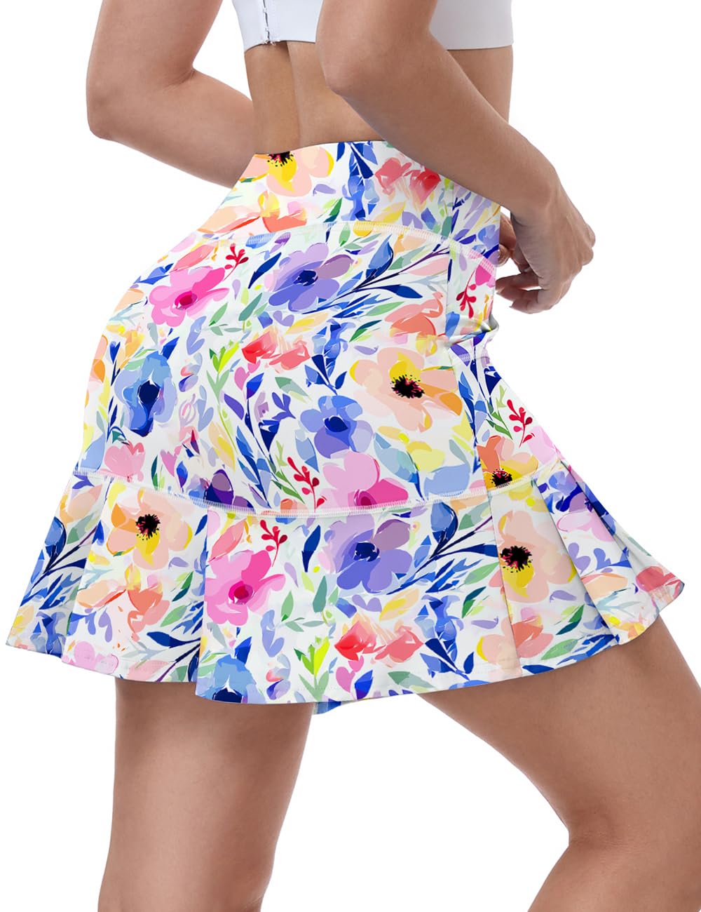 WOWENY Women's Athletic Tennis Skorts Summer Skirts for Women Running Golf Pickleball Skort Active Wear with Pockets(Multicolor Flower,M)