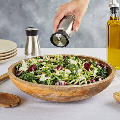 Stainless Steel Salt and Pepper Shaker Set with Glass Bottom, Perforated "S" and "P" Caps - Modern Kitchen Counter Decor (4oz)