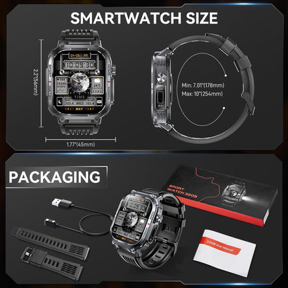 Bassizo Military Smart Watch for Men 3ATM Waterproof with Call/LED Flashlight 2.02" HD Big Screen Rugged Tactical Smartwatch with Compass Fitness Tracker with HR/SPO2/Sleep Monitor for iPhone Android