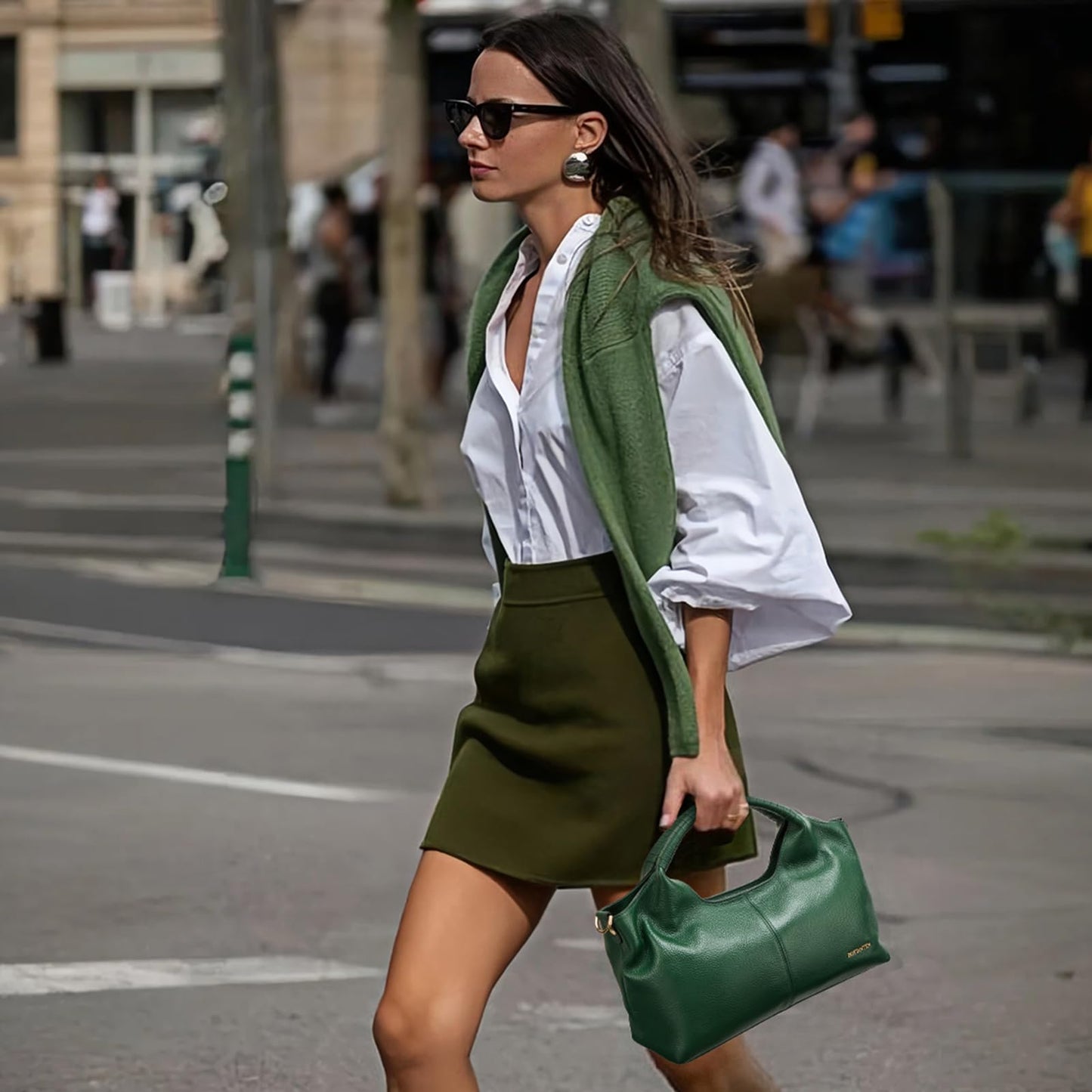 BOSTANTEN Genuine Leather Purses for Women Designer Handbags Crossbody Shoulder Bags Top Handle Satchel with Adjustable Strap (Dark green)