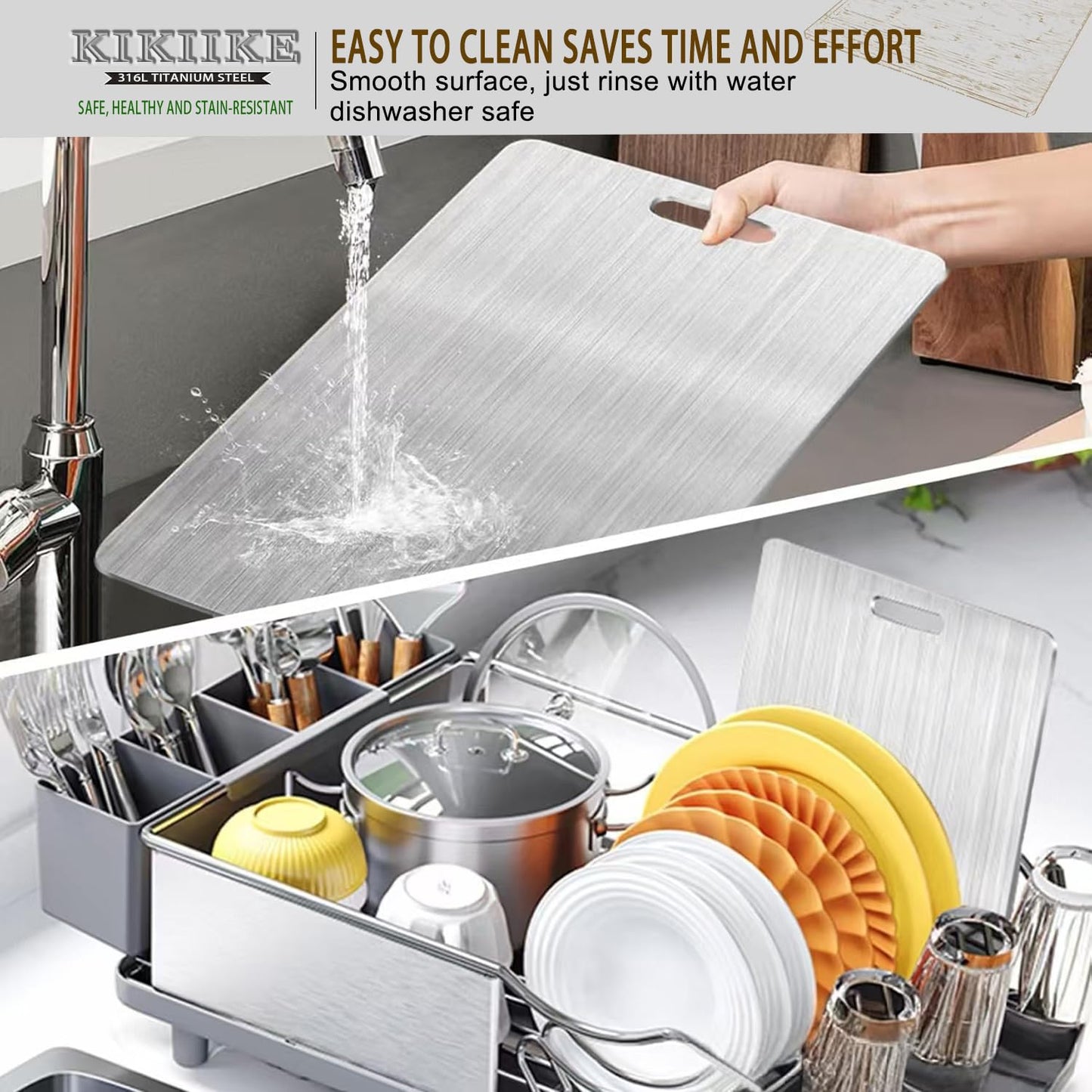 Titanium Cutting Board Double-Sided 100% Pure Titanium Cutting Boards for Kitchen - Food-Grade titanware chopping boards Non-Stick Durable and easy to clean (13.3 x 9 in)1 Piece