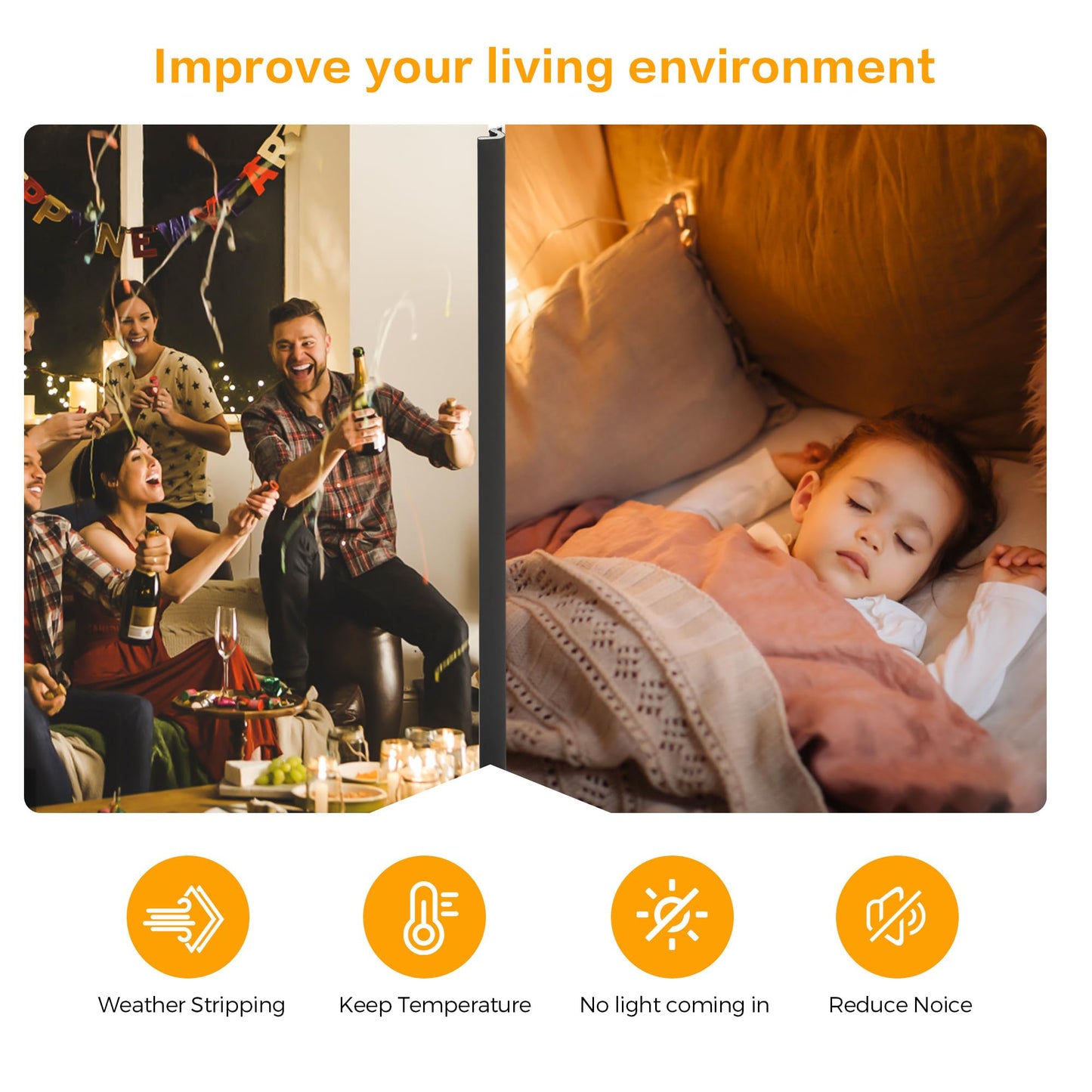 Weather Stripping Door Seal Strip - Soundproof Q-Shaped Foam for Exterior Door Frame, Large Gap Seal, Noise Cancelling, Easy to Install (Black, 26FT)