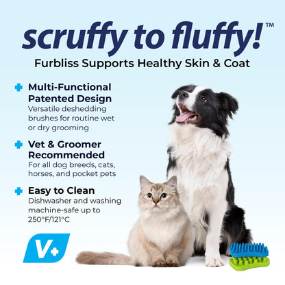 Vetnique Labs Furbliss Dog Brush for Small Dogs, Cats and Pets with Short Hair, Grooming Bathing Massaging Deshedding Multi-Functional Wet or Dry Silicone Brush (Short Hair Brush)