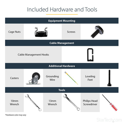 StarTech.com 4-Post 42U Mobile Open Frame Server Rack, 19in Network Rack with Wheels, Rolling Rack for Computer/AV/Data/IT Equipment - Casters, Leveling Feet or Floor Mounting (4POSTRACK42)