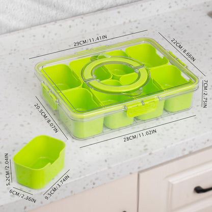 WACOI Divided Snack Serving Tray with Lid and Handle Travel Snackle Charcuterie Container Portable Storage Organizer for Candy, Fruits, Nuts, Snacks, Party, Picnic (1pack, Green)
