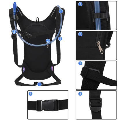 Roptat Hydration Backpack Pack with 2L Hydration Bladder - Lightweight Water Backpack Keeps Water Cool up to 4 Hours Pouch for Women Men Running Riding Biking (Black) (Galaxy 1)