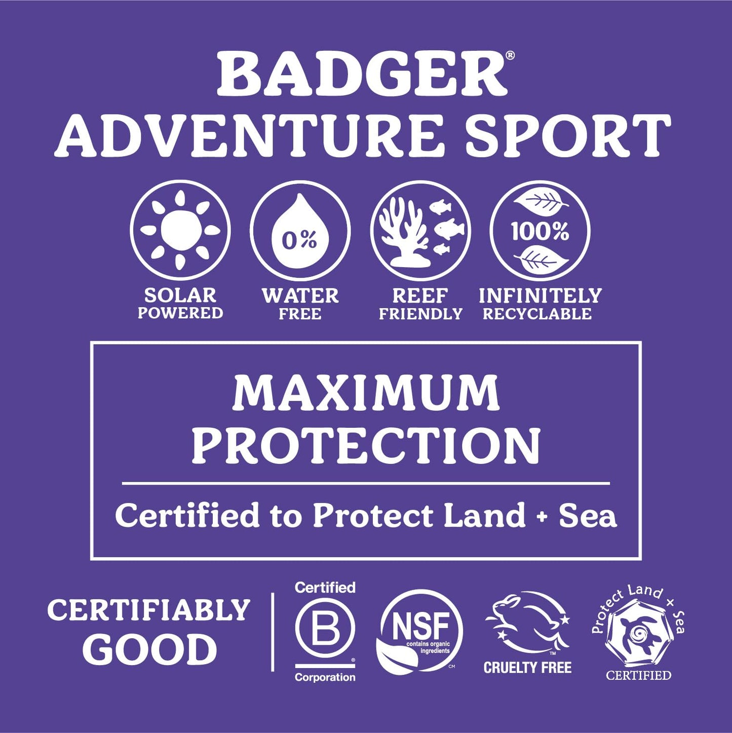 Badger Mineral Sunscreen SPF 50 Zinc Oxide Sunscreen with 98% Organic Ingredients, Reef-Safe, Broad-Spectrum, Hypoallergenic, Water Resistant, Unscented Adventure Sport 2.9 fl oz