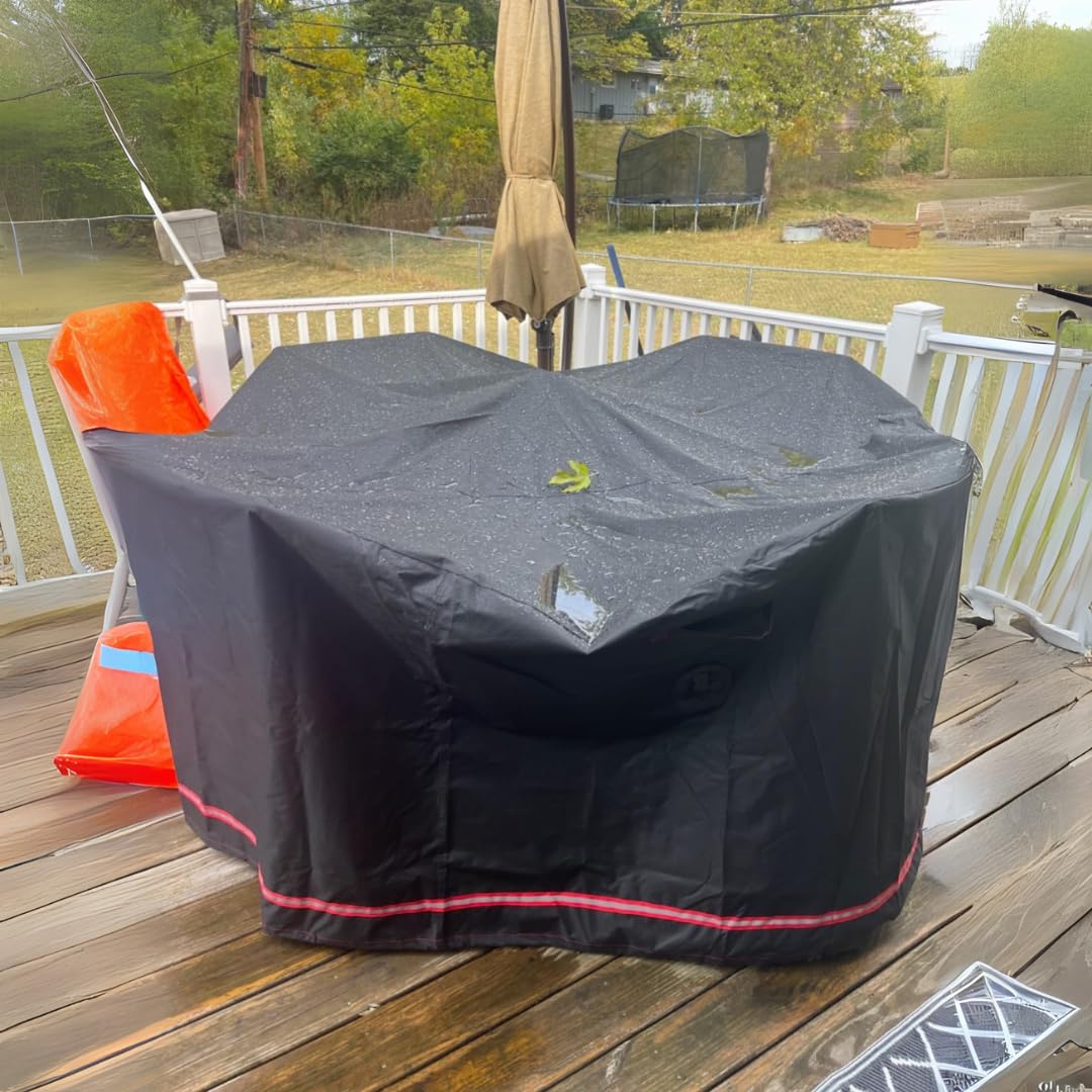 Turtle Life Patio Furniture Sets Cover, Heavry Duty Round Outdoor Dinning Table and Chairs Cover, Anti-Fading Cover for Outdoor Furniture Set, Black, Dia 110" x 32" H