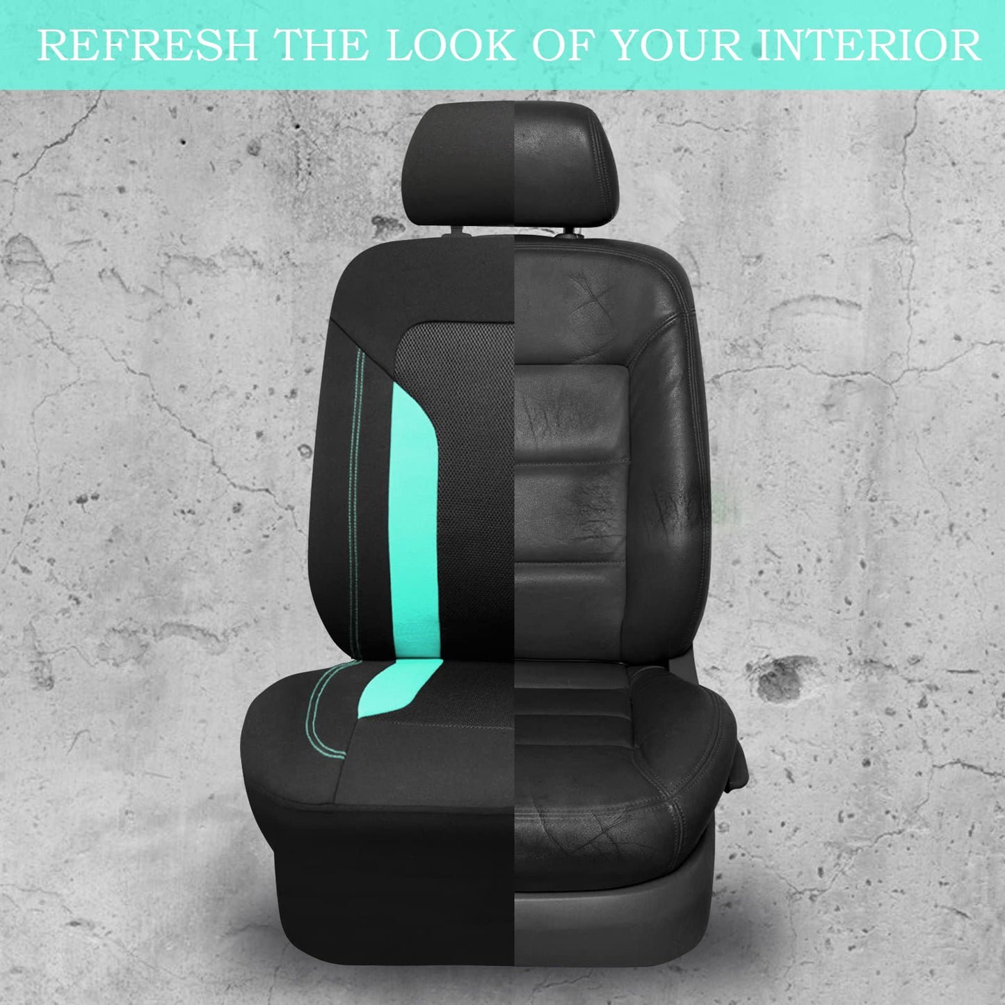 CAR PASS 3D Air Mesh Car Seat Covers Full Set, Breathable Sporty Rear Bench with Zipper for Armrest Box Universal Fit 95% Automotive SUV,Truck,Sedan Interior Cute Women Airbag Compatible, Black Mint