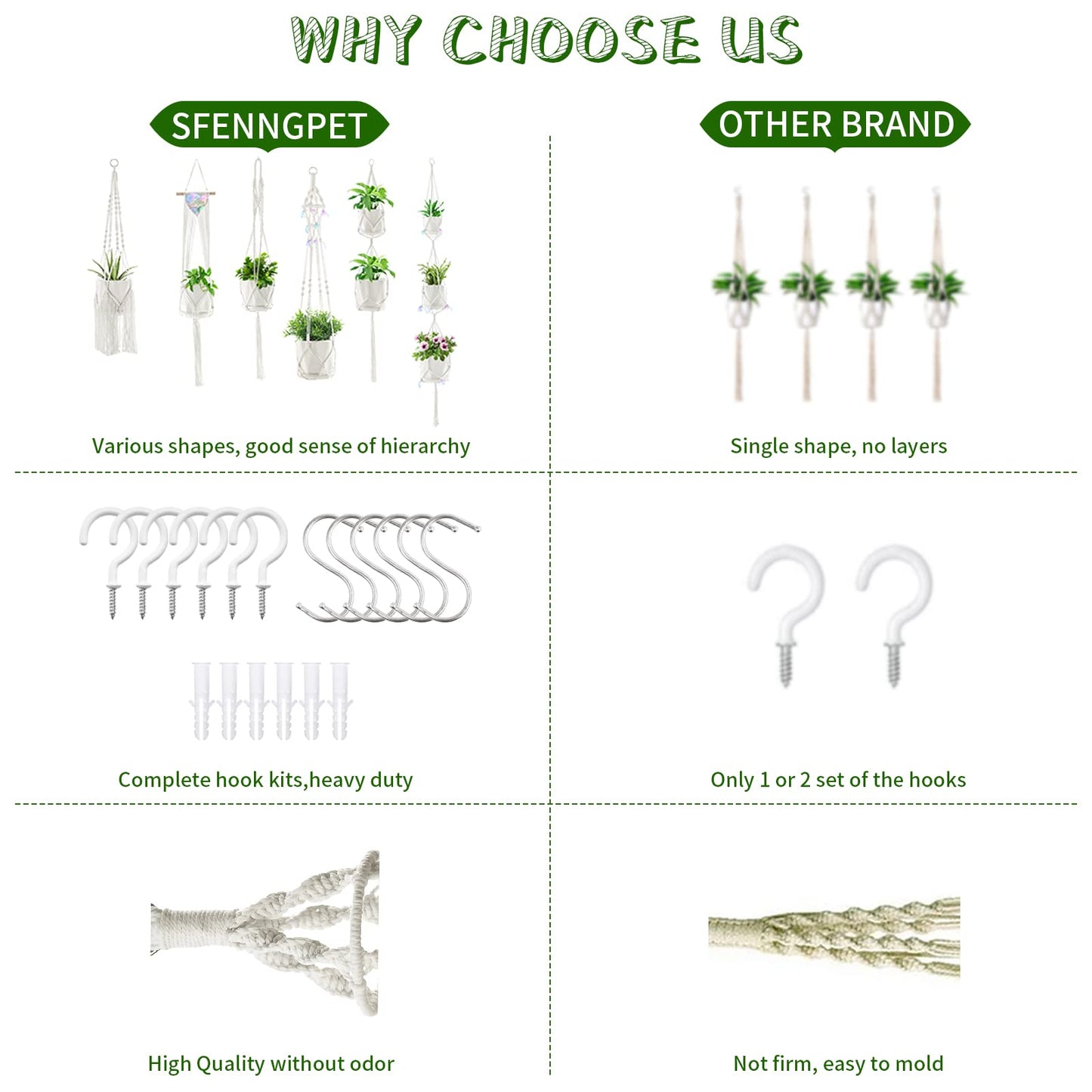 SFENNGPET Macrame Plant Hangers, 6Pack Hanging Planters for Indoor Plants w/ 6 Set Hangers Kit Handmade Macromay Plant Hangers Indoor Flower Pots Holder Stand for Boho Home Décor (POTS NOT Included)