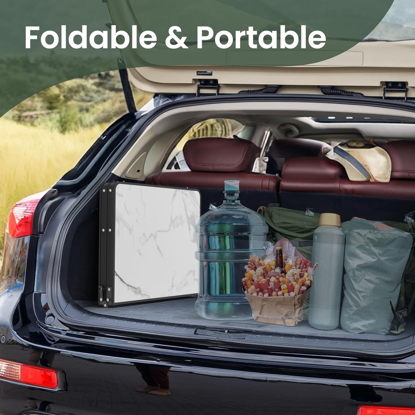 Titanker Folding Camping Table 3ft, Folding Picnic Table, Camp Tables Portable, 50% Extra Side Space, Outdoor Patio Table, RV/Car Camping Essentials, Aluminum Light & Solid