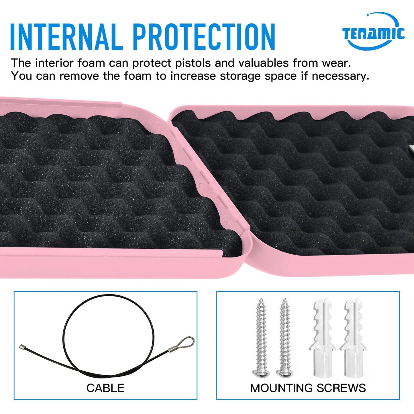 TENAMIC Pistol Safe, Portable Travel Gun Safe, Solid Steel Handgun Lock Box for Home, Gun Safes for Car, Pink