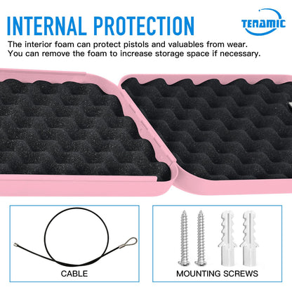 TENAMIC Pistol Safe, Portable Travel Gun Safe, Solid Steel Handgun Lock Box for Home, Gun Safes for Car, Pink