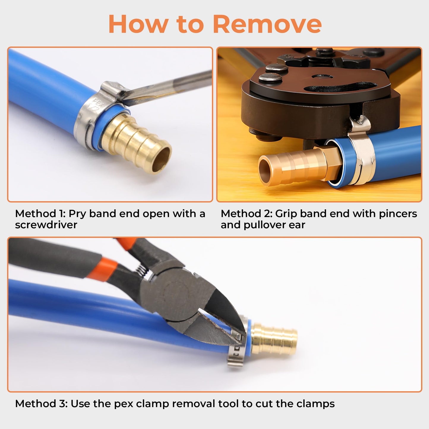 WYSIWYKA 120pcs 3/4 inch PEX Cinch Clamps Rings, 304 Stainless Steel Single Ear Hose Clamps, Pex Crimp Rings for PEX Tubing Pipe Fitting Connections