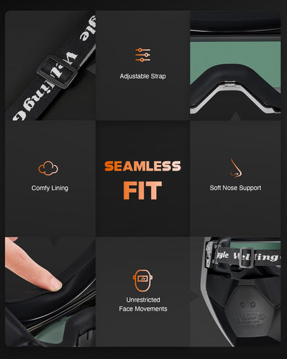 CREWORKS Auto Darkening Welding Goggles, Safety Glasses for Men With Wide Shade 4/5-9/9-13, Eye Protection Mask Helmet for Grinding Plasma Cutting TIG MIG Arc, Black