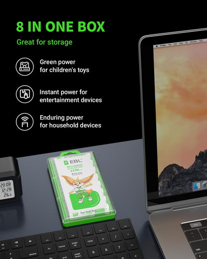 EBL 8 Pack AAA Ni-MH Rechargeable Batteries AAA Batteries ProCyco Technology (Typical 1100mAh, Minimum 1000mAh)